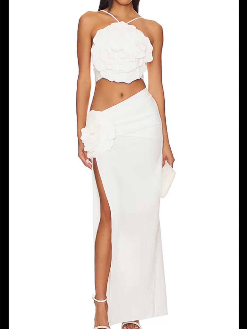 Lovers + Friends White Two-Piece Maxi Skirt with Floral Appliqué